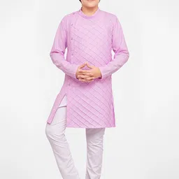 BAESD Boys Checked Band Collar Regular Kurta With Pyjamas-51
