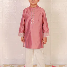 LIL DRAMA Boys Regular Gotta Patti Pure Silk Kurta With Pyjamas-20