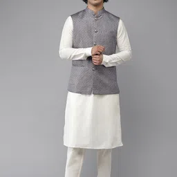 See Designs Men Blue Ethnic Motifs Pure Silk Kurta with Pyjamas-picture-31