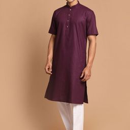 VASTRAMAY Men Purple Pleated Kurta with Pyjamas-18