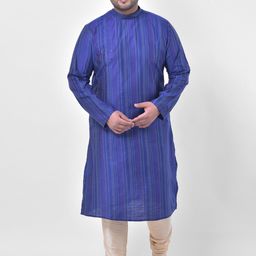 DEYANN PLUS Men Blue & Beige Striped Kurta with Churidar-image-64