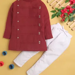 Jeetethnics Boys Striped Band Collar Long Sleeves Regular Kurta With Pyjamas-14