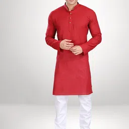 RG DESIGNERS Men Red & White Solid Kurta with Pyjamas-6