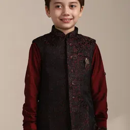 Manyavar Boys Mandarin Collar Straight Kurta And Pyjamas With Jacket-picture-42