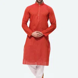 RG DESIGNERS Men Rust Solid Regular Handloom Kurta With Churidar-picture-21