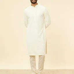 Manyavar Ethnic Motifs Thread Work Embroidered Mandarin Collar Straight Kurta With Pyjama-image-0