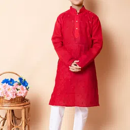 BAESD Boys Ethnic Motifs Embroidered Thread Work Detailed Straight Kurta with Pyjama-47