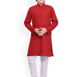Jeetethnics Boys Red & White Regular Kurta with Pyjamas-0
