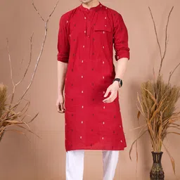 SHIWAM ETHNIX Ethnic Motifs Printed Band Collar Straight Kurta with Pyjamas-picture-55