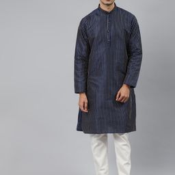 MANQ Men Blue Striped Regular Kurta with Pyjamas-picture-10