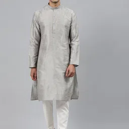 MANQ Men Grey Striped Regular Kurta with Pyjamas-9