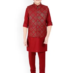 CAVIO Boys Maroon Sequinned Kurta with Pyjamas-picture-10