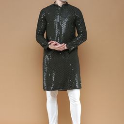 Sanwara Geometric Embroidered Regular Sequinned Kurta With Pyjamas-picture-1