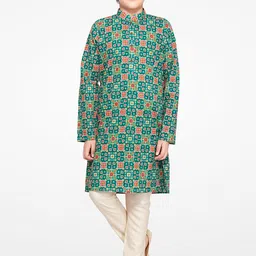Jeetethnics Boys Turquoise Blue Printed Kurta with Pyjamas-picture-34