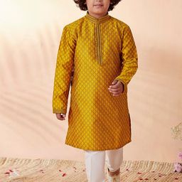 Manyavar Boys Mustard Yellow Printed Kurta with Pyjamas-image-45