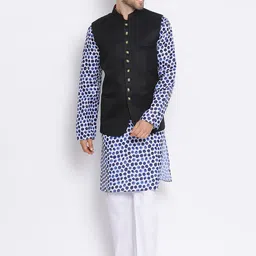 hangup plus Men Printed Mandarin Collar Kurta with Pyjamas & Nehru Jacket-picture-26