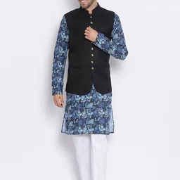 hangup plus Men Printed Kurta with Pyjamas & Nehru Jacket-picture-12