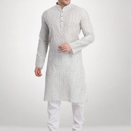 RG DESIGNERS Men Grey Printed Kurta with Pyjamas-6