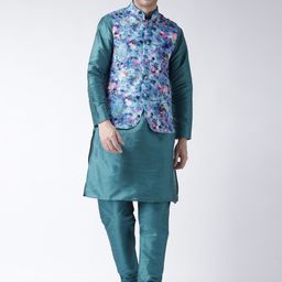 hangup plus Men Blue Kurta with Pyjamas & Nehru Jacket-picture-40