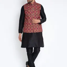 Benstoke Men Black Dupion Silk Kurta with Pyjamas-picture-10