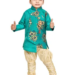 BAESD Boys Floral Printed Mandarin Collar Regular Empire Kurta with Pyjamas-23