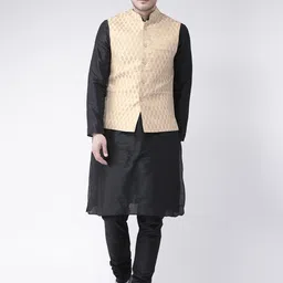 DEYANN Men Cream-Coloured Dupion Silk Kurta with Pyjamas-picture-16