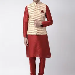DEYANN Men Cream-Coloured Dupion Silk Kurta with Pyjamas-picture-17