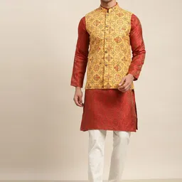 SOJANYA Men Red Ethnic Motifs Kurta with Pyjamas-20