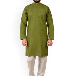 Pro-Ethic STYLE DEVELOPER Men Green Pure Cotton Kurta with Pyjamas-image-59