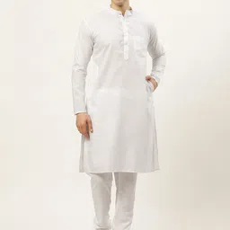 Jompers Men White Solid Pure Cotton Kurta with Pyjamas-picture-17
