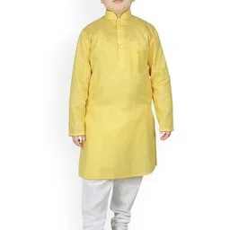 SG YUVRAJ Boys Yellow Textured Pure Cotton Kurta with Pyjamas-image-4
