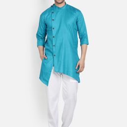 Armaan Ethnic Men Sea Green Angrakha Pure Cotton Kurta with Pyjamas-14