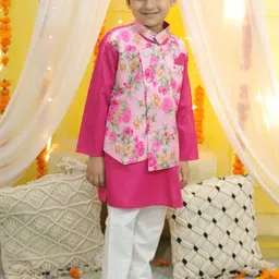 BownBee Boys Mandarin Collar Long Sleeve Pure Cotton Kurta With Pyjamas & Jacket-image-70