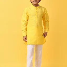 V-Mart Boys Striped Mandarin Collar Pure Cotton Straight Kurta with Pyjamas-35