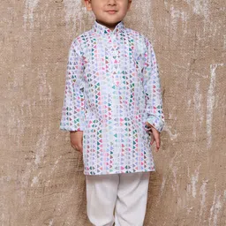 Aj DEZInES Boys Geometric Printed Regular Pure Cotton Kurta With Pyjamas-32