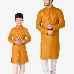 TABARD Men Yellow Pure Cotton Kurta with Pyjamas-image-7