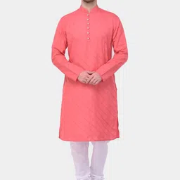 SG LEMAN Men Peach-Coloured Pure Cotton Kurta with Churidar-45