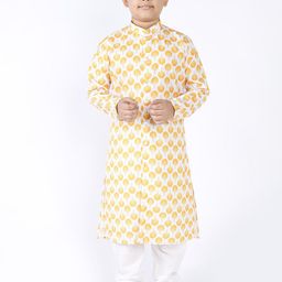 TABARD Boys Yellow & White Printed Pure Cotton Kurta with Pyjamas-picture-12