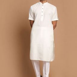 VASTRAMAY Men Cream-Coloured Kurta with Pyjamas-picture-6