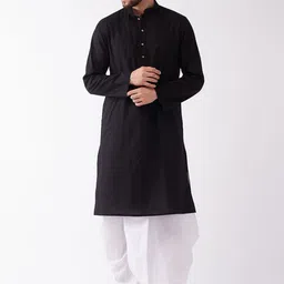 VASTRAMAY Men Black Solid Kurta With Dhoti Set-picture-10
