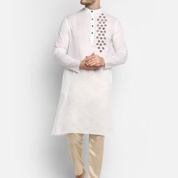 DEVOILER Men White Ethnic Motifs Yoke Design Kurta with Pyjamas-picture-45