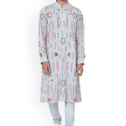 PS MEN BY PAYAL SINGHAL Men Blue & Pink Embroidered Kurta with Churidar-picture-43