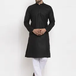 KRAFT INDIA Men Black & White Solid Kurta with Pyjamas-10