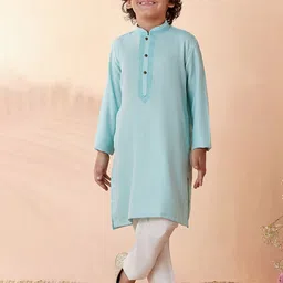 Manyavar Boys Blue Solid Kurta with Pyjamas-image-43