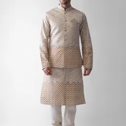 KISAH Men Gold-Toned Layered Kurta with Pyjamas-52