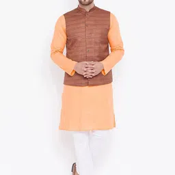 VASTRAMAY Men Orange Layered Kurta with Pyjamas-image-59