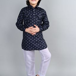 ahhaaaa Boys Floral Printed Regular Thread Work Kurti with Pyjamas-43