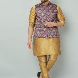 Kaifoo Men Gold-Toned Printed Kurta with Churidar-image-20