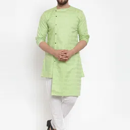 KLOTTHE Men Green Angrakha Pure Cotton Kurta with Pyjamas-image-16