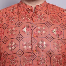SOJANYA PLUS Ethnic Motifs Printed Regular Kurta & Pyjamas With Nehrujacket image 4